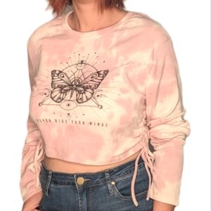 COLD CRUSH Boho Tie-dye Butterfly Graphic Crop Top " Never Hide Hour Wings"  NEW